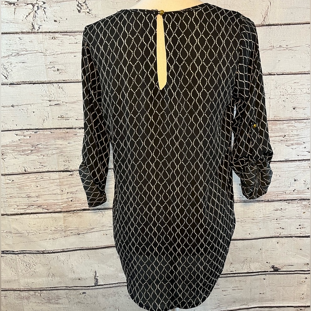 LILY WHITE Blouse Button Up Sleeves & Chest Pocket Black & White-Small - Picture 3 of 3